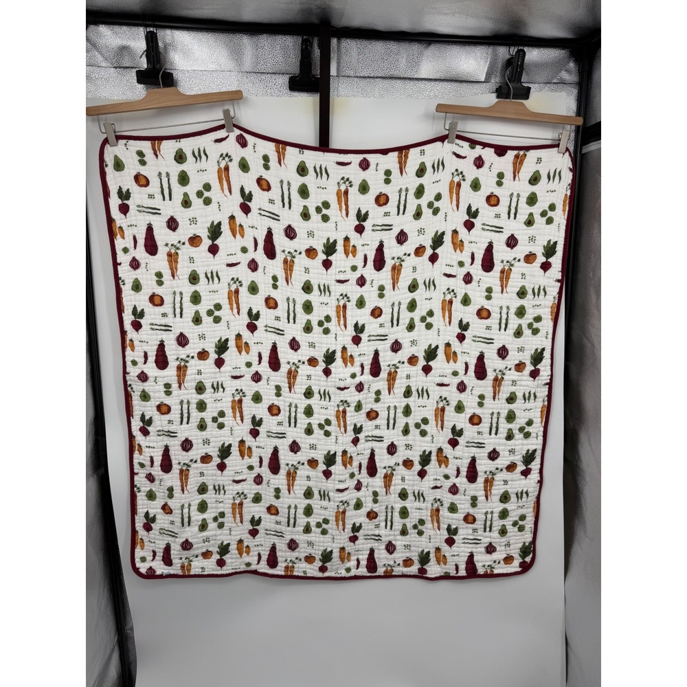 Little Unicorn Garden Vegetables Cotton Muslin Quilt Baby Blanket White Red OS